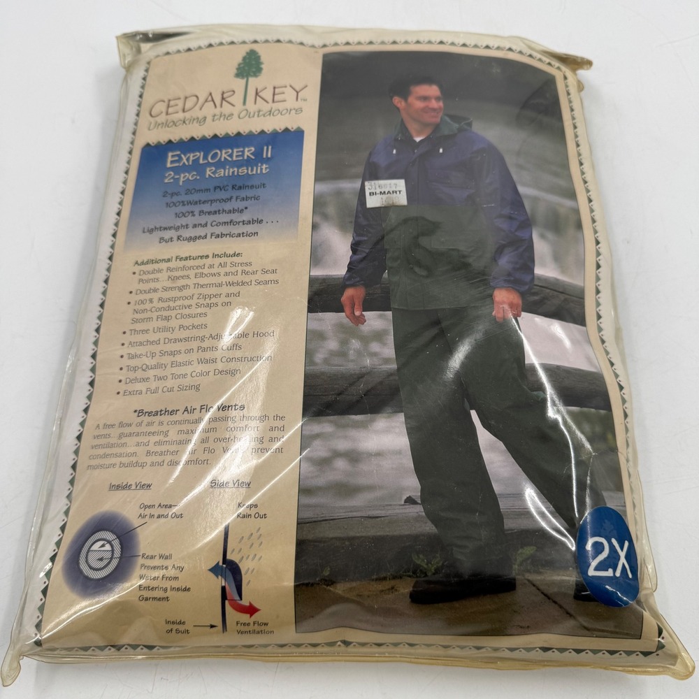 Cedar Key Explorer II 2pc PVC‎ Rainsuit Waterproof Breathable 2X Navy Green